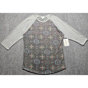 LuLaRoe Randy T-Shirt Womens L Gray Geometric Print 3/4 Sleeve New